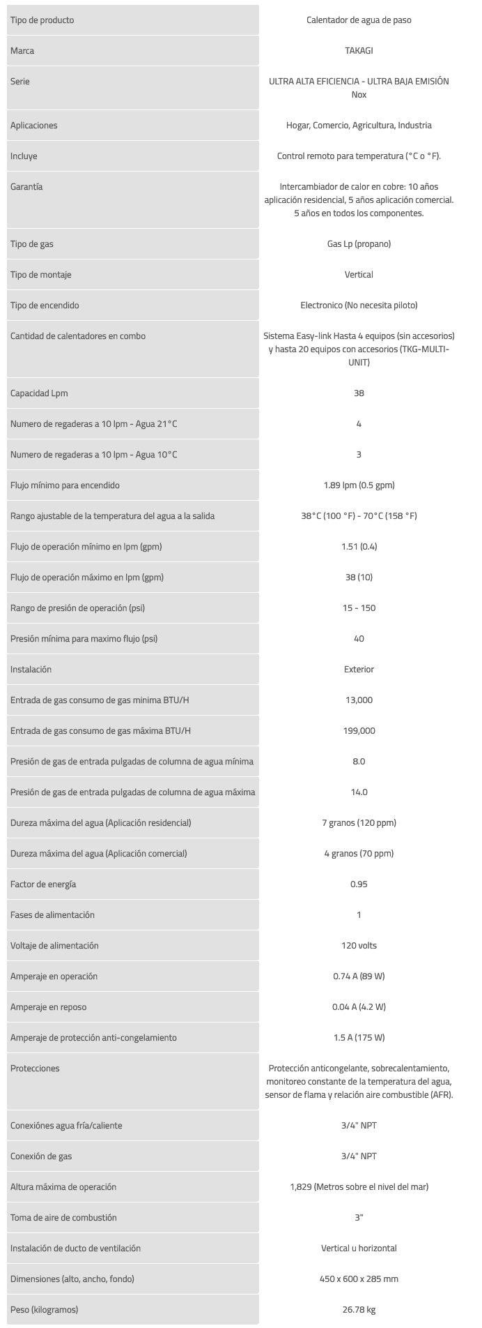 Calentador de Agua sin Tanque uso Exterior (38 lpm / Gas LP), Ultra Alta Eficiencia - Ultra Baja Emisión NOx en Monterrey