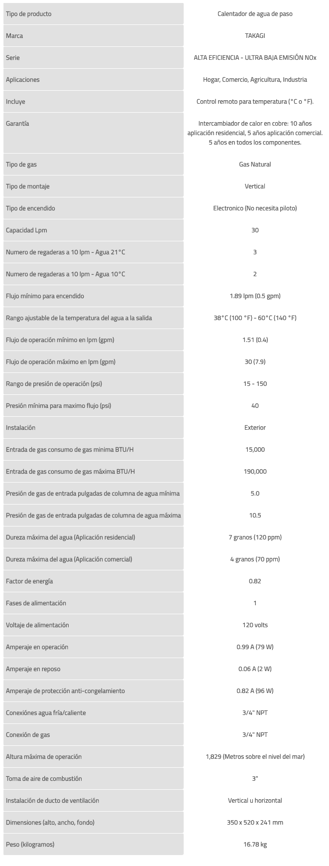 Calentador de Agua sin Tanque (30 lpm / Gas Natural), Alta Eficiencia - Ultra Baja Emisión NOx en Monterrey